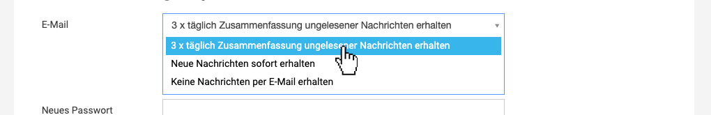 Profil-Einstellung Sammelmail Benachrichtigungen