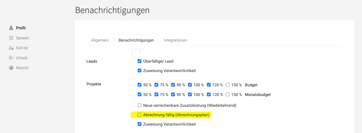 Benachrichtigung bei fälliger Abrechnung