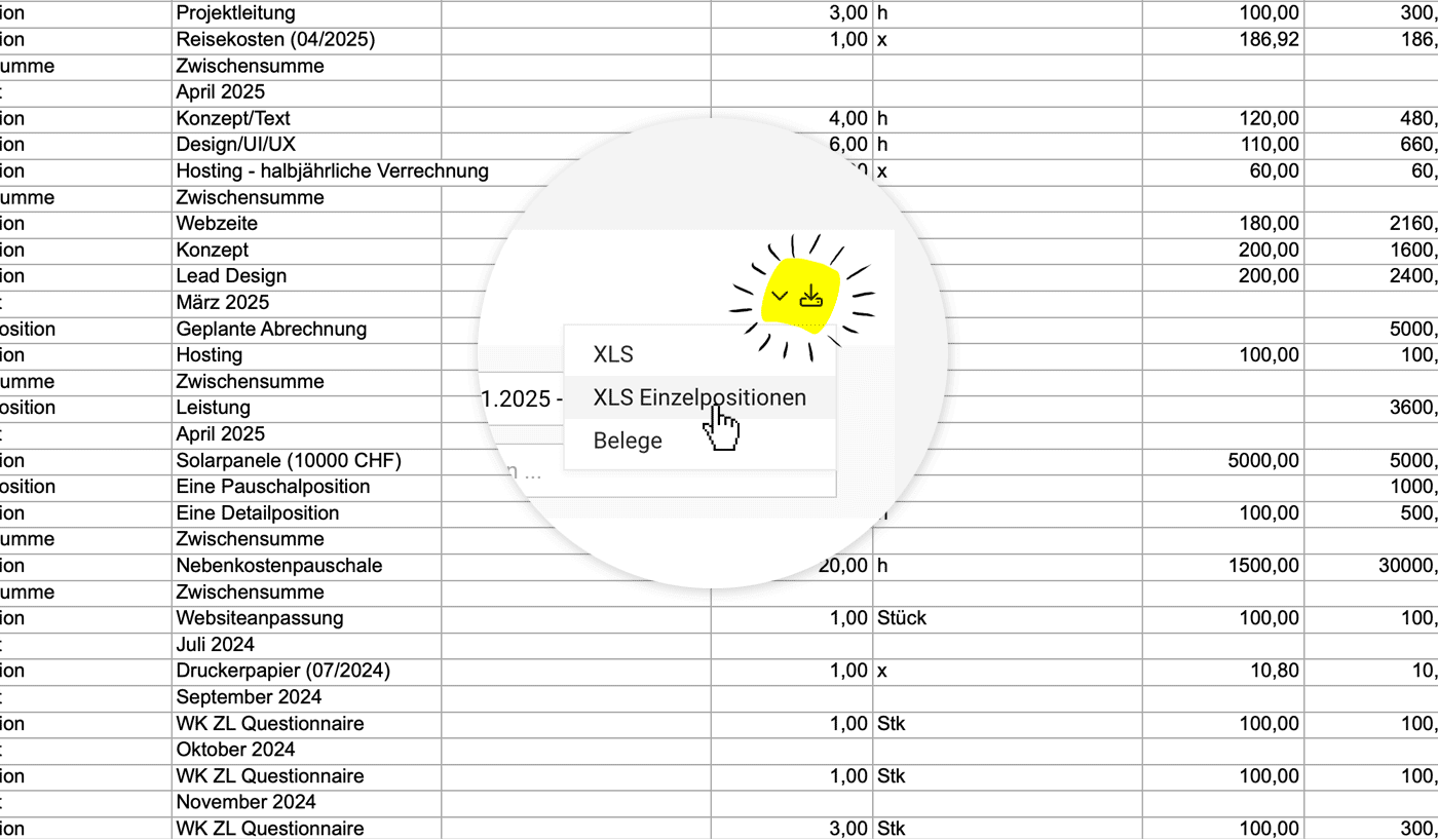 Neuer Export für Rechnungen: Einzelpositionen