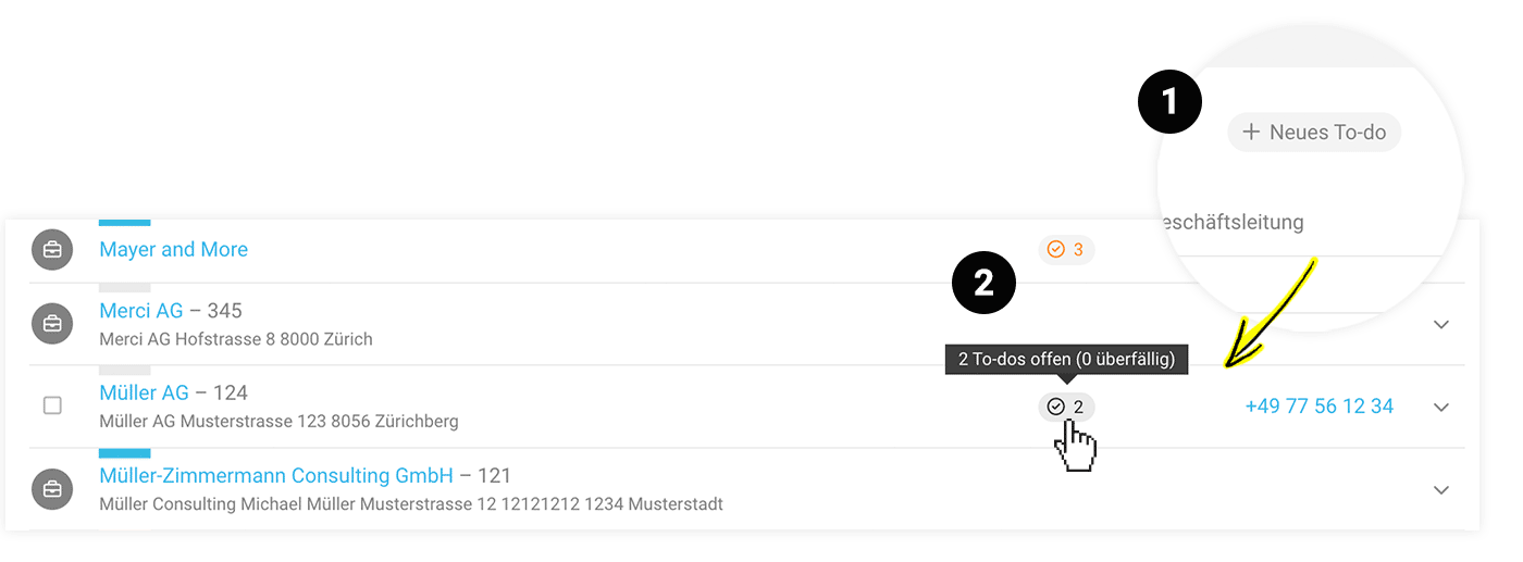 MOCO To-dos Firmen Kontakte Personal