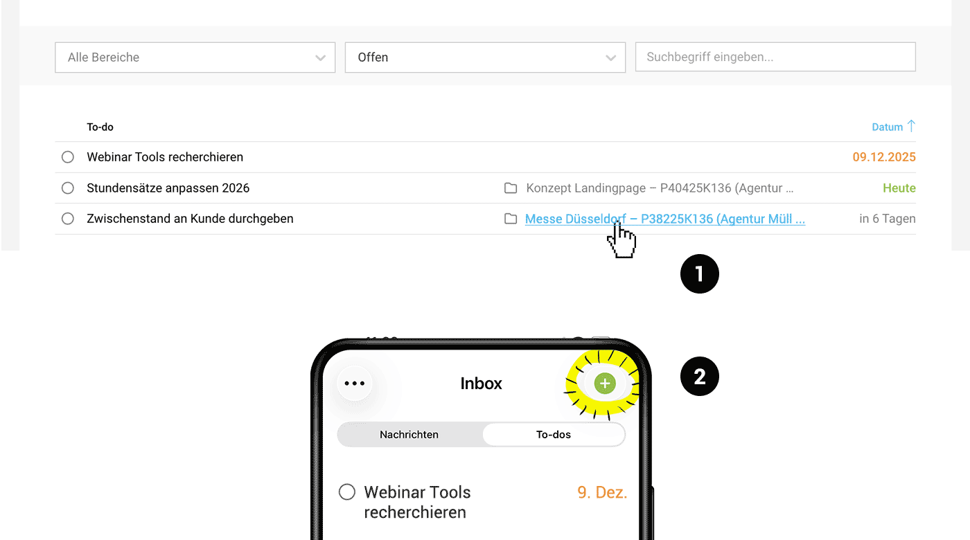 To-dos: In Übersicht verlinkt & von unterwegs erfasst