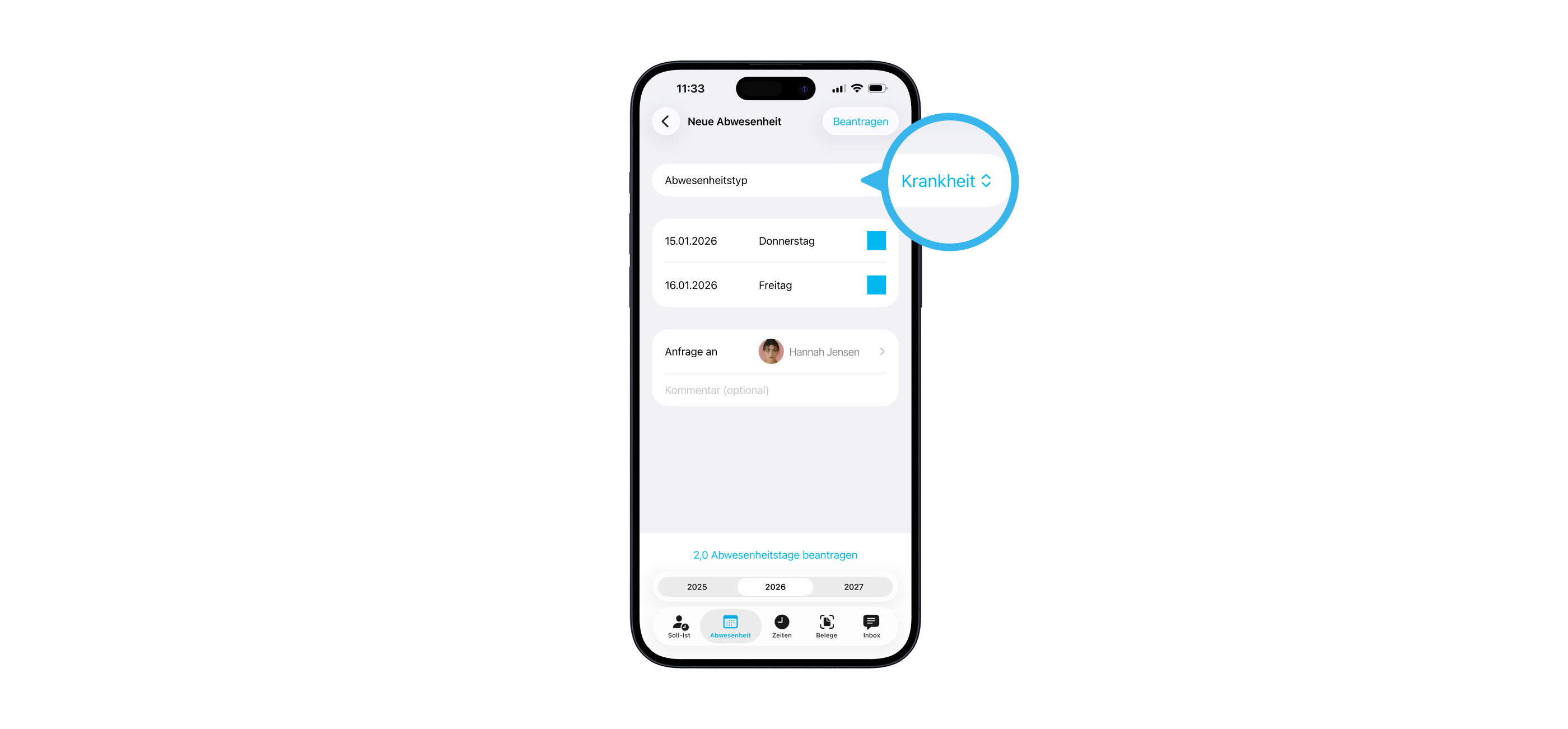 Abwesenheitsanträge in der iPhone App von MOCO Abwesenheitsanträge in der iPhone App von MOCO