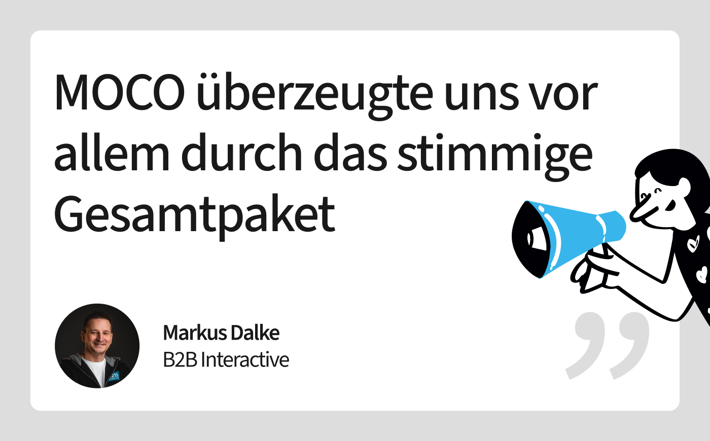 B2B Interactive nutzt MOCO als zentrale Plattform für Kampagnenmanagement, Abrechnung und Ressourcenplanung – zuverlässig auch bei komplexen Kundenprojekten.