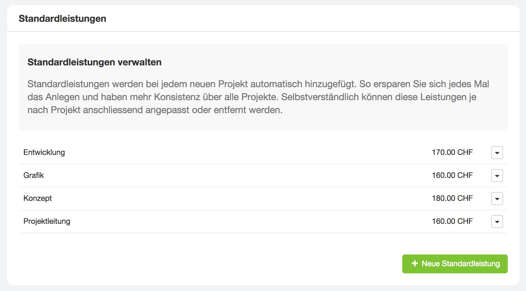 Standardleistungen für Projekte