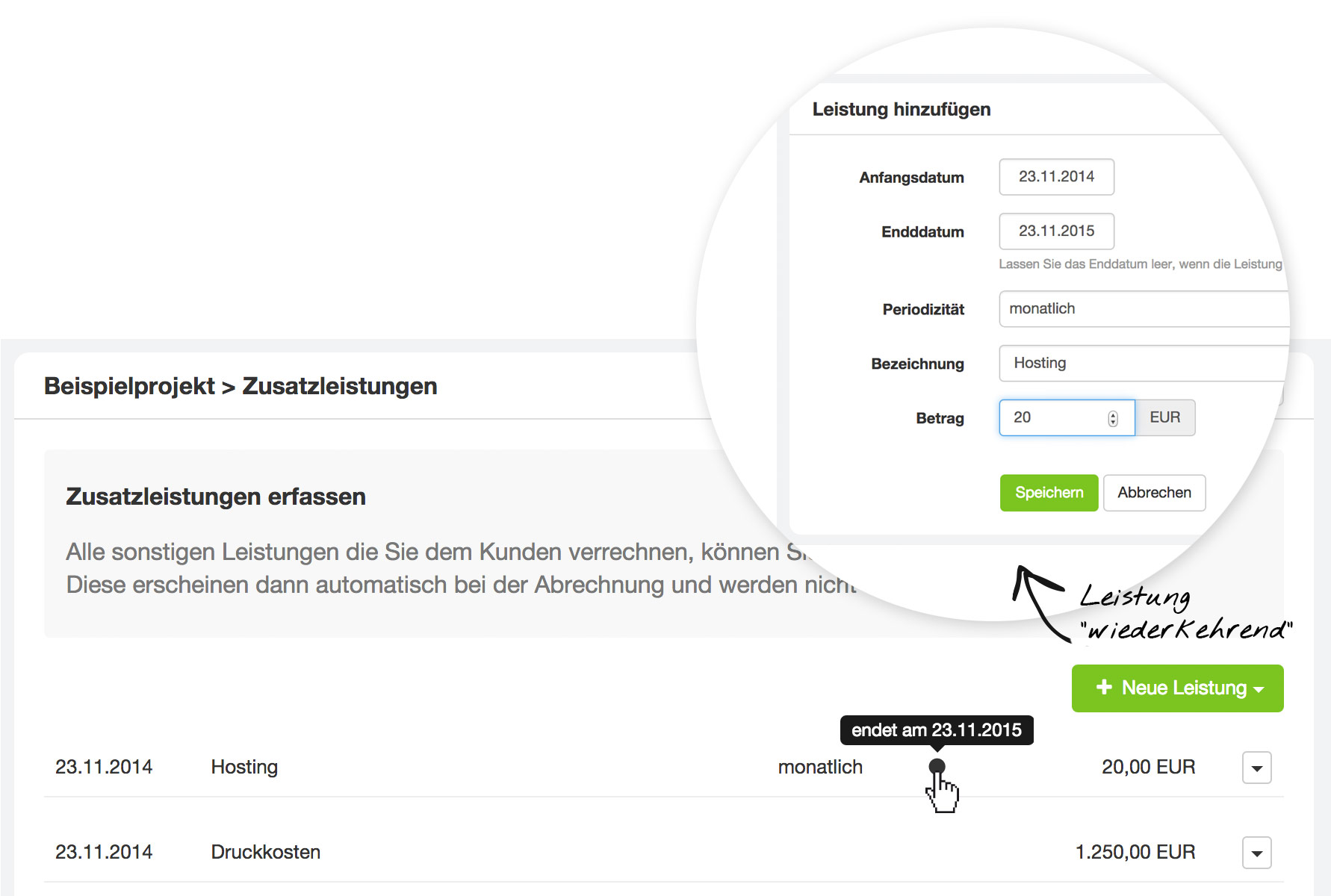 Drittkosten Serieneintrag