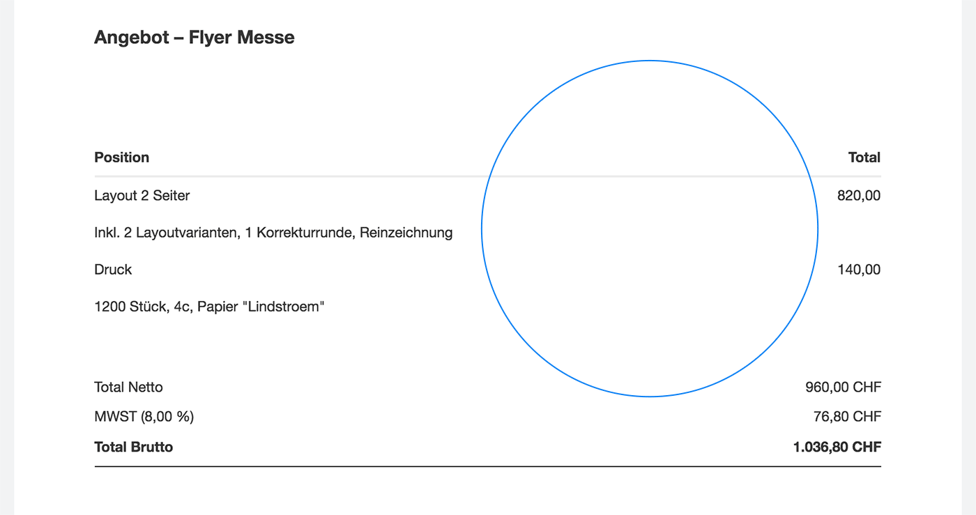 Angebote schreiben mit Pauschalpositionen.