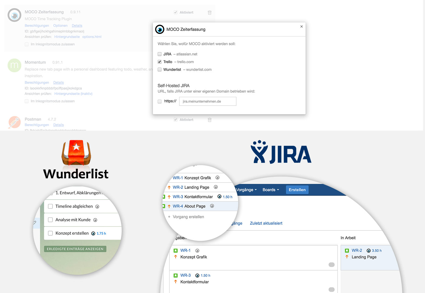 Zeiterfassung in JIRA und Wunderlist mit MOCO