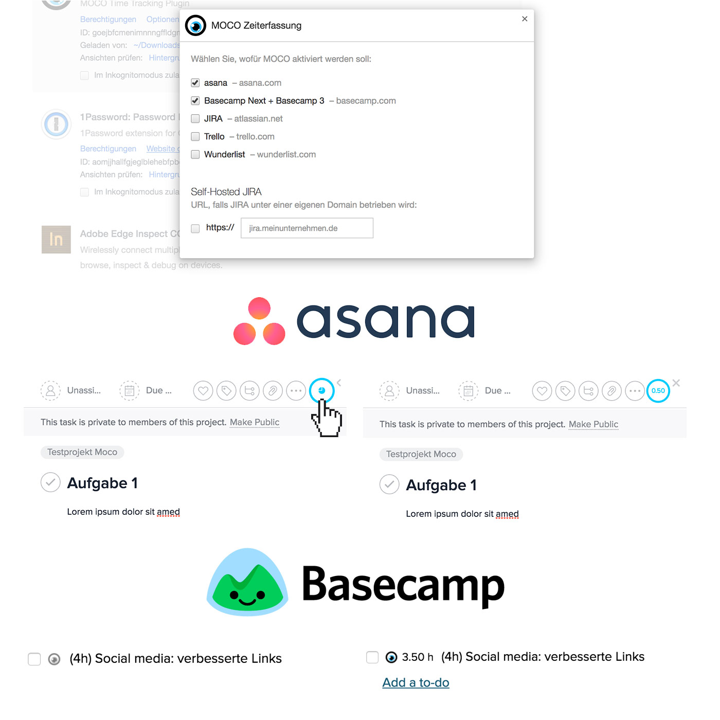 time tracking  asana and basecamp