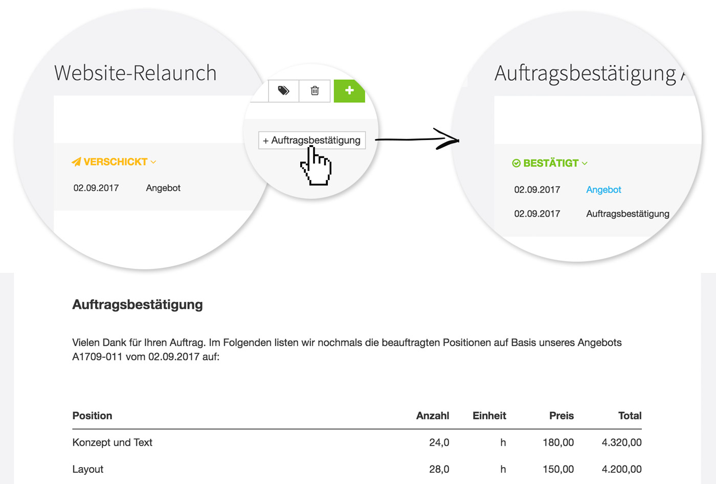 Auftragsbestatigung aus Angebot erstellen