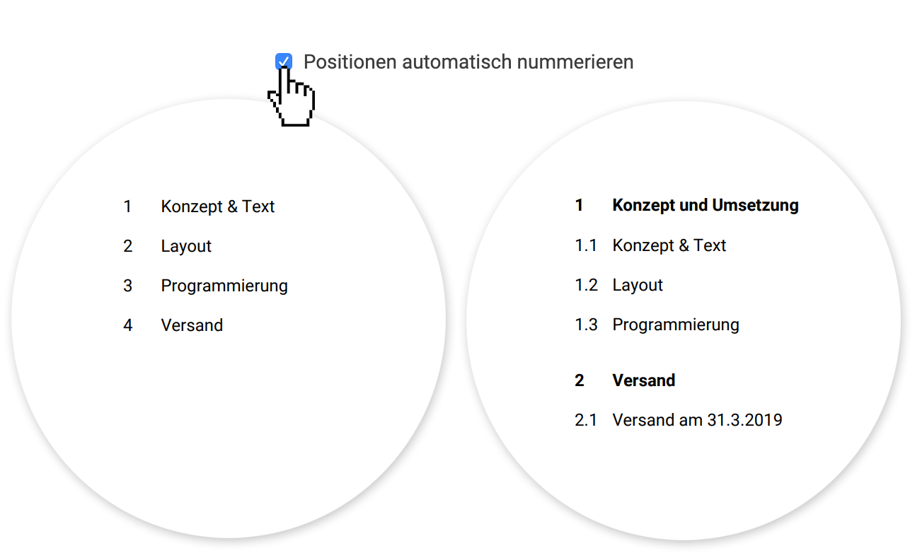 Automatische Nummerierung der Positionen in Angeboten und Rechnungen