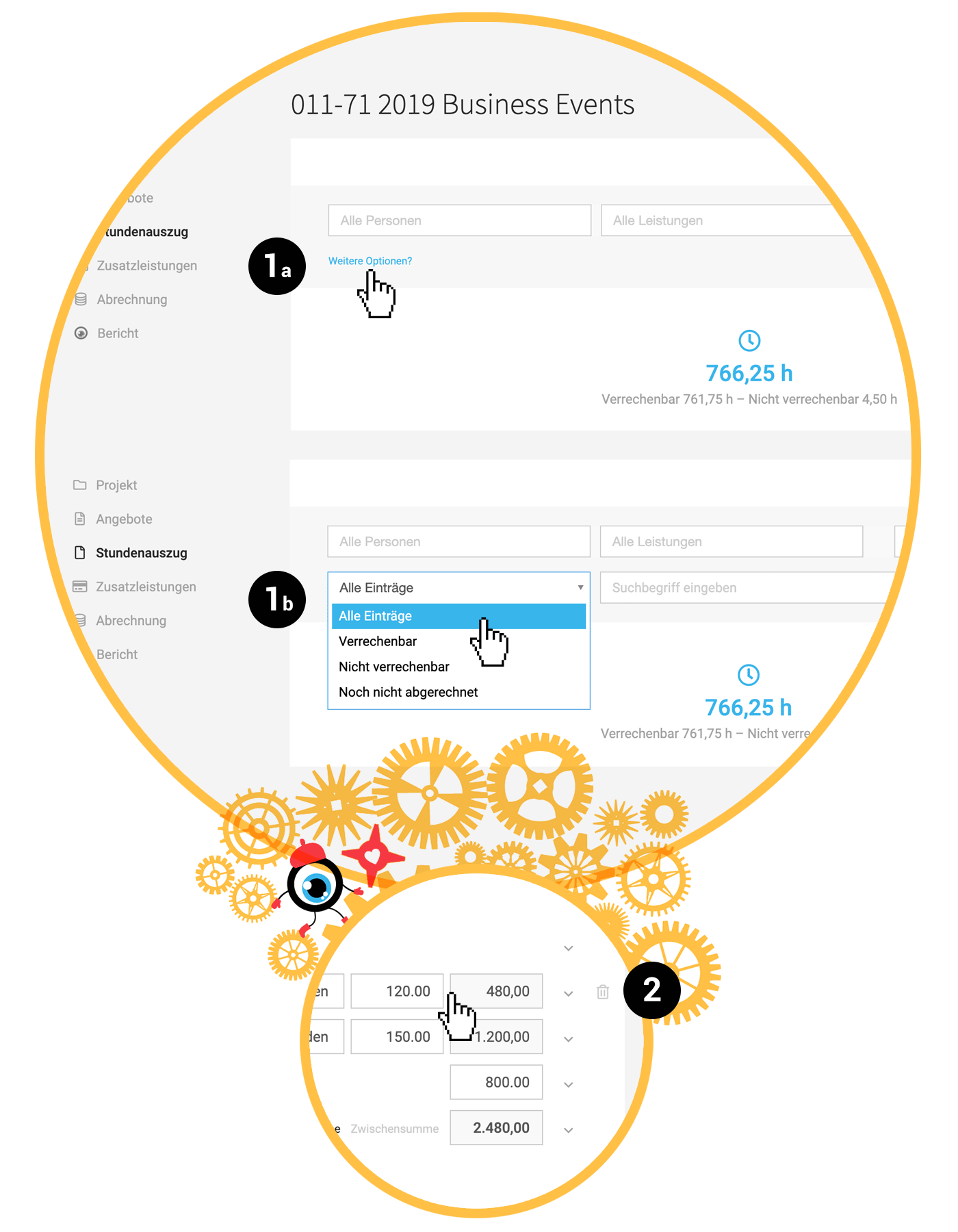 Filteroptionen Stundenauszug Zeiterfassung Cloud Software