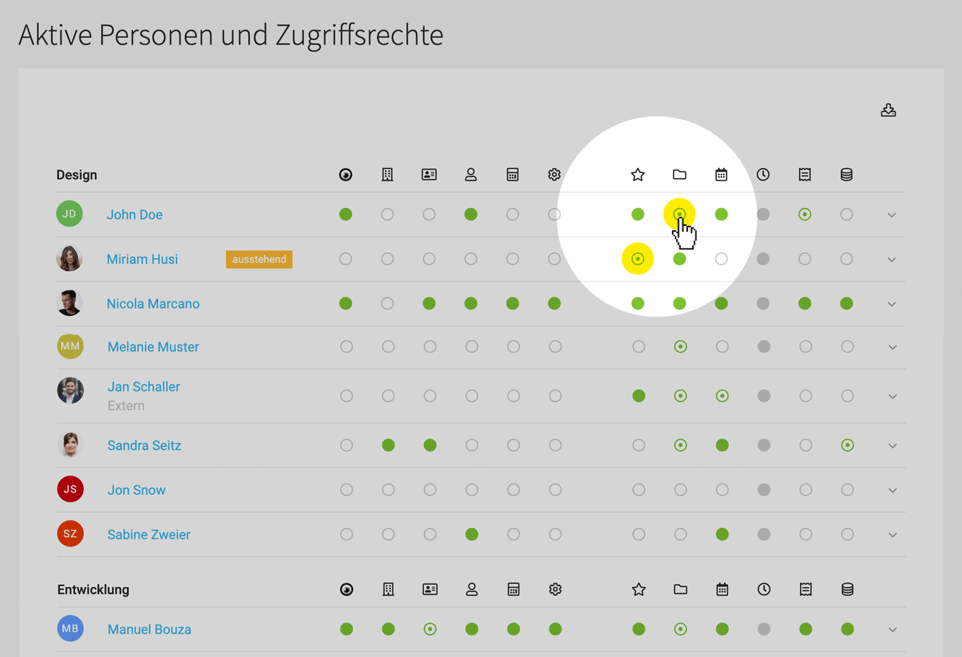 Einstellungen Zugriffsrechte Projekte und Akquise