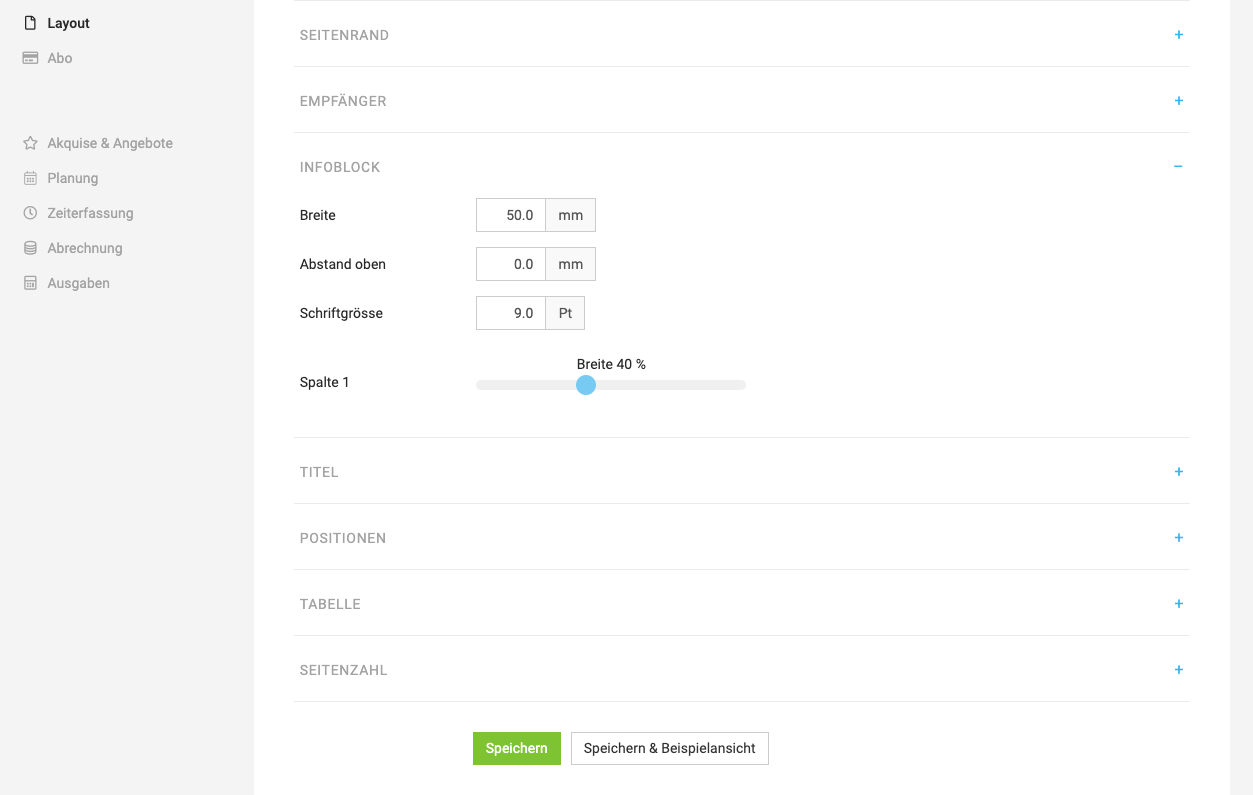 Einstellungen für ein individuelles Rechnungs-Layout