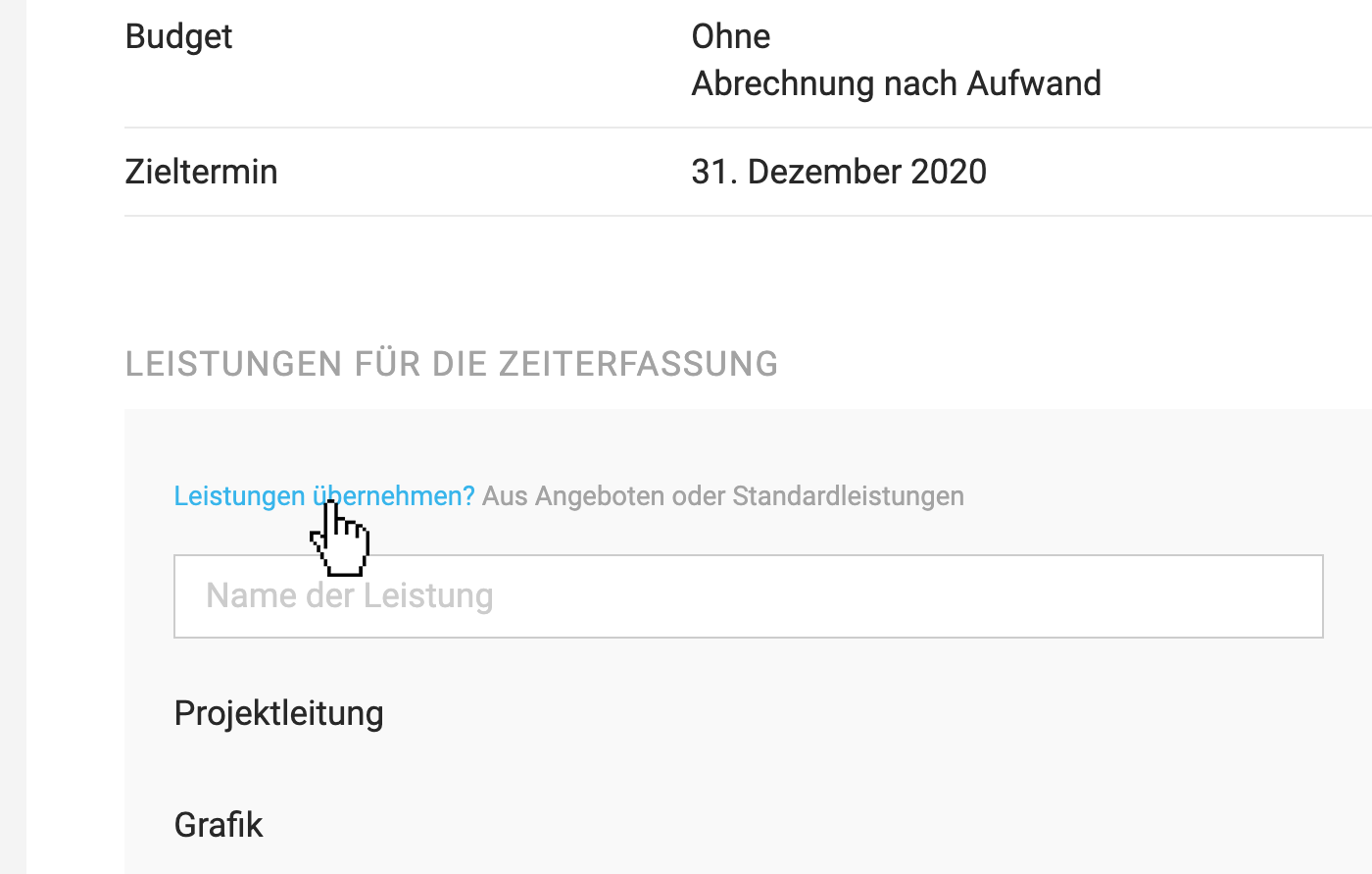 Standardleistungen nachträglich einfügen