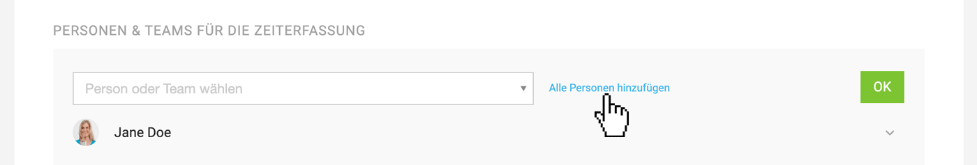 Alle Personen für die Zeiterfassung zum Projekt hinzufügen