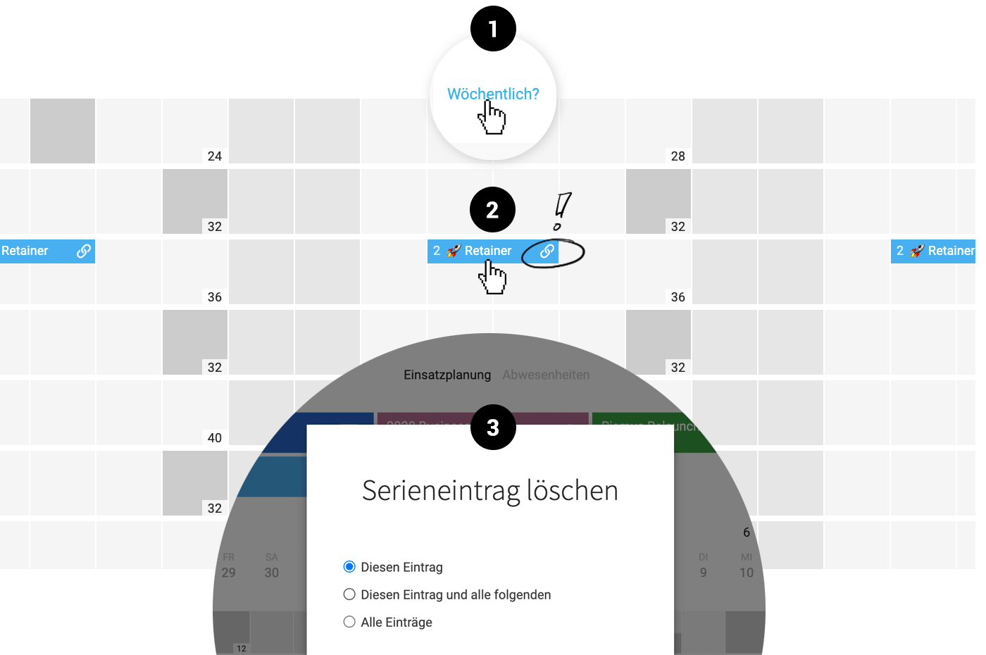 Ressourcenplanung Projektserie eintragen