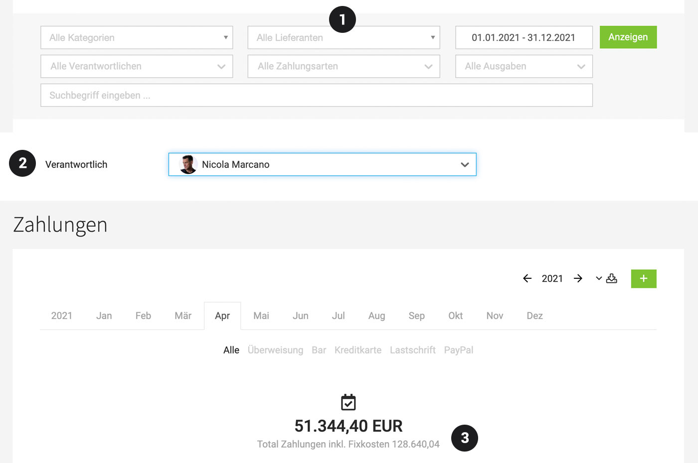 Eingangsrechnungserfassung mit Filter & Optionen