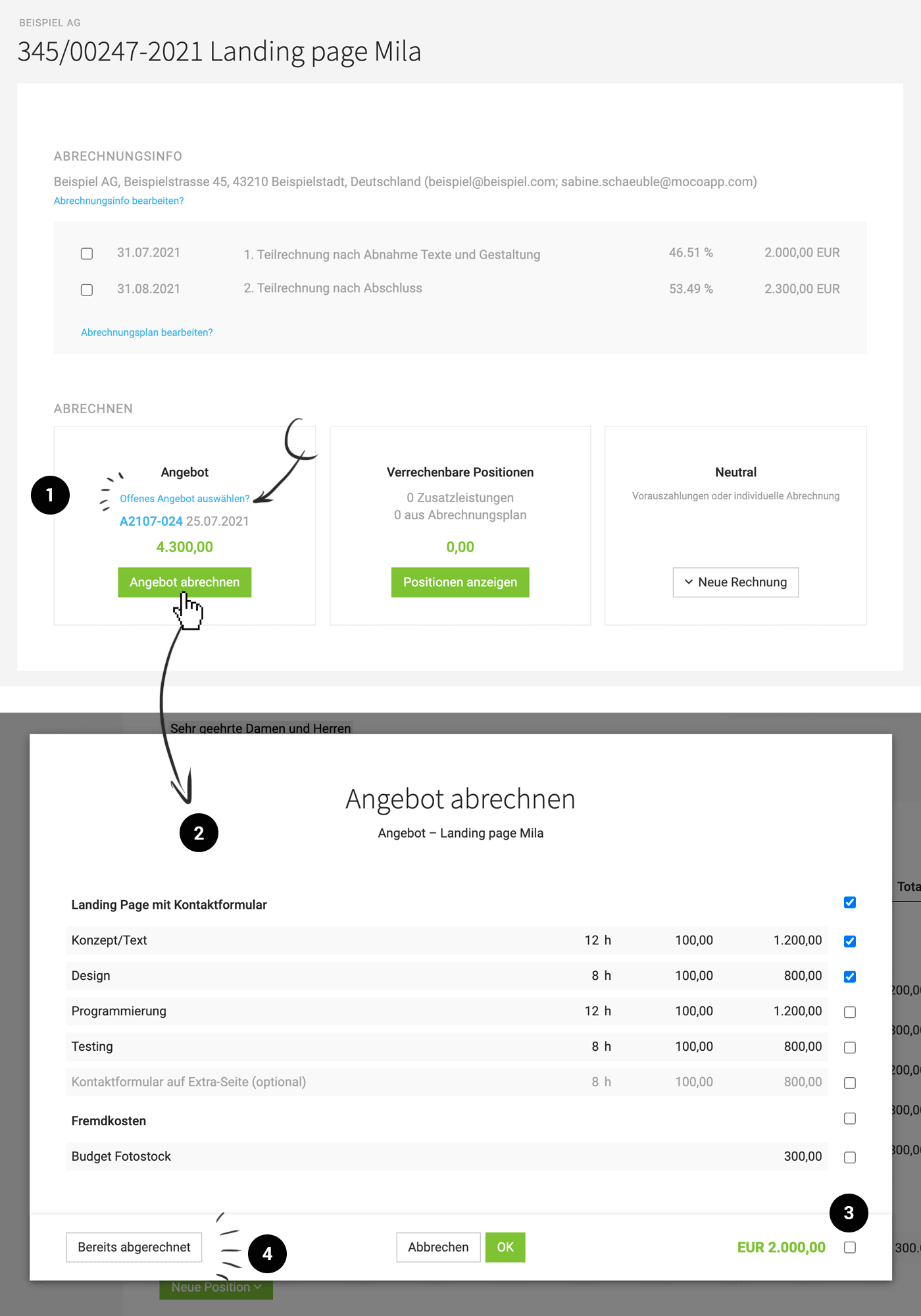 Teilrechnung aus Angebot