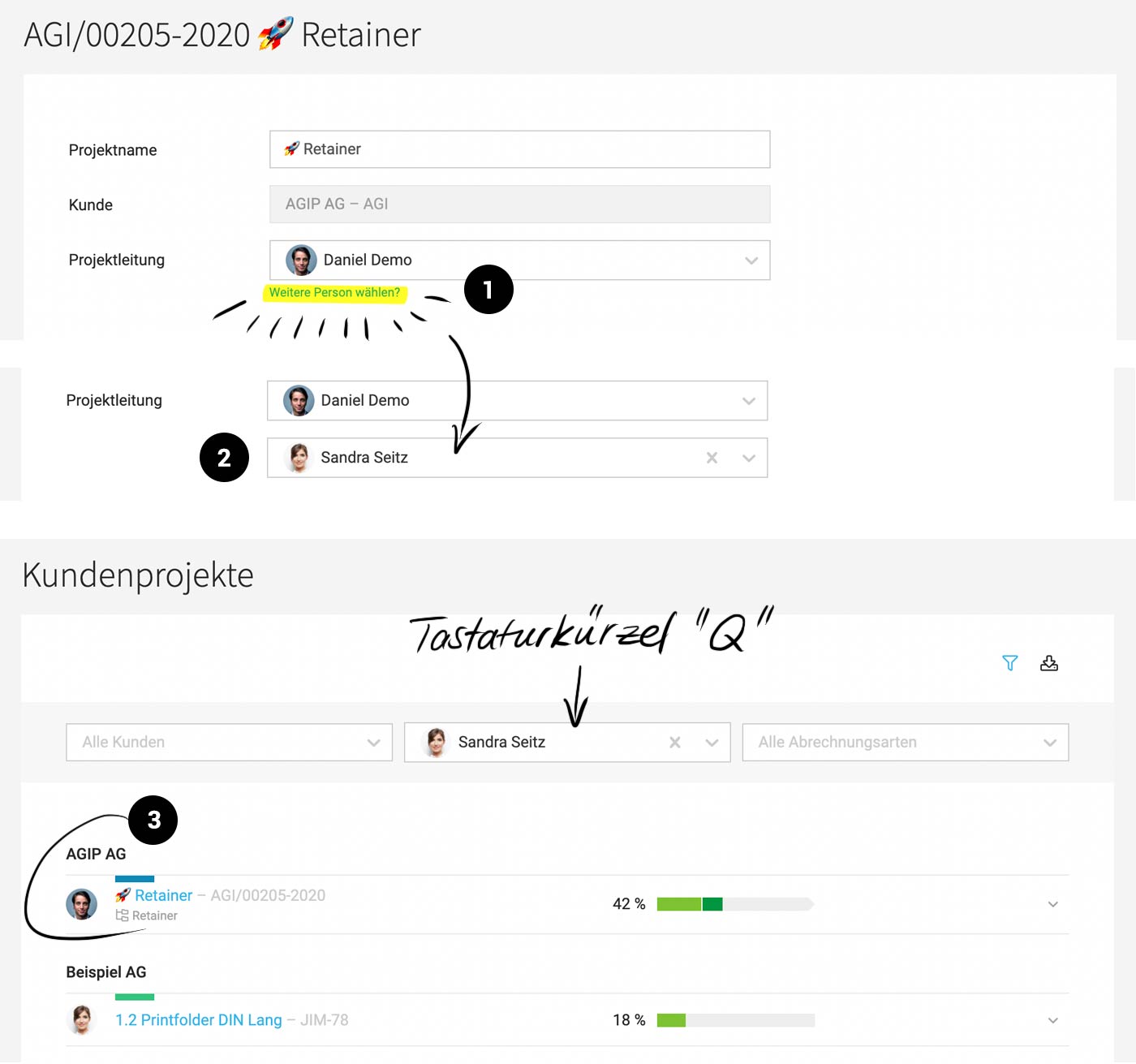 Zweite Person für Projektzugriff erfassen