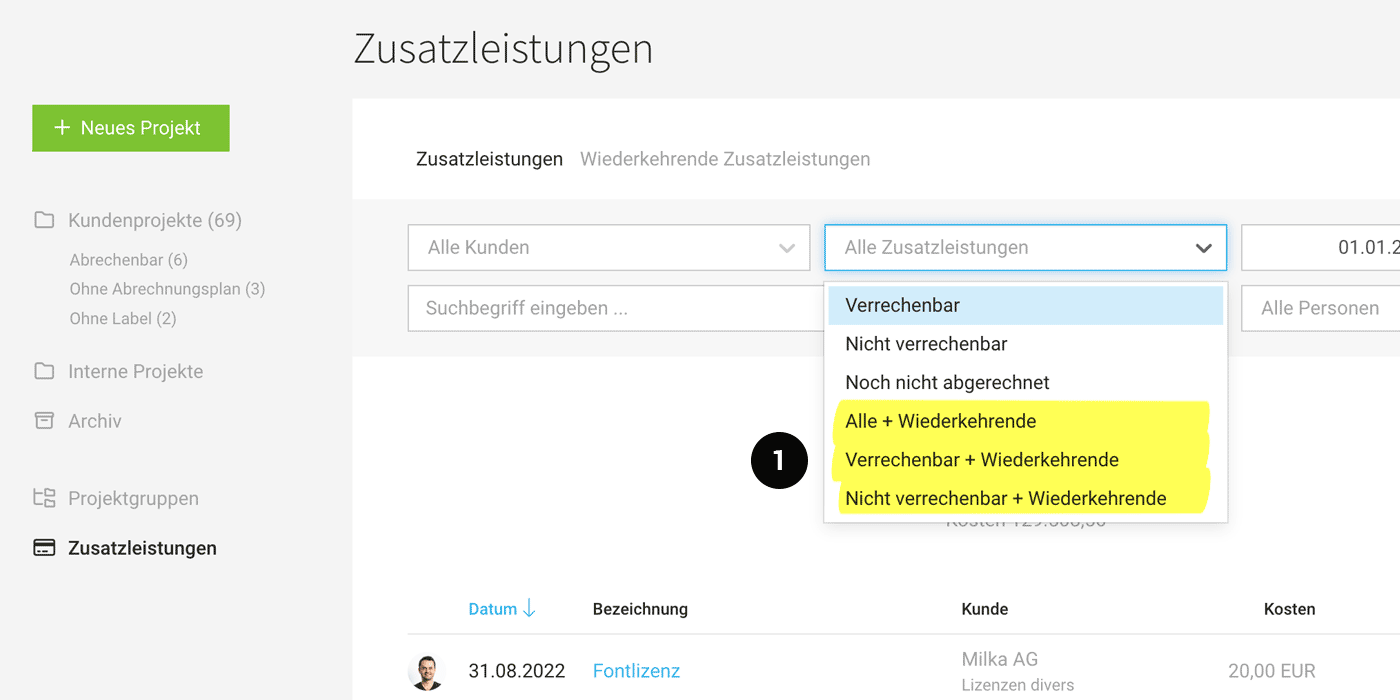 Forecast Zusatzleistungen bzw. Filterung von Projektkosten