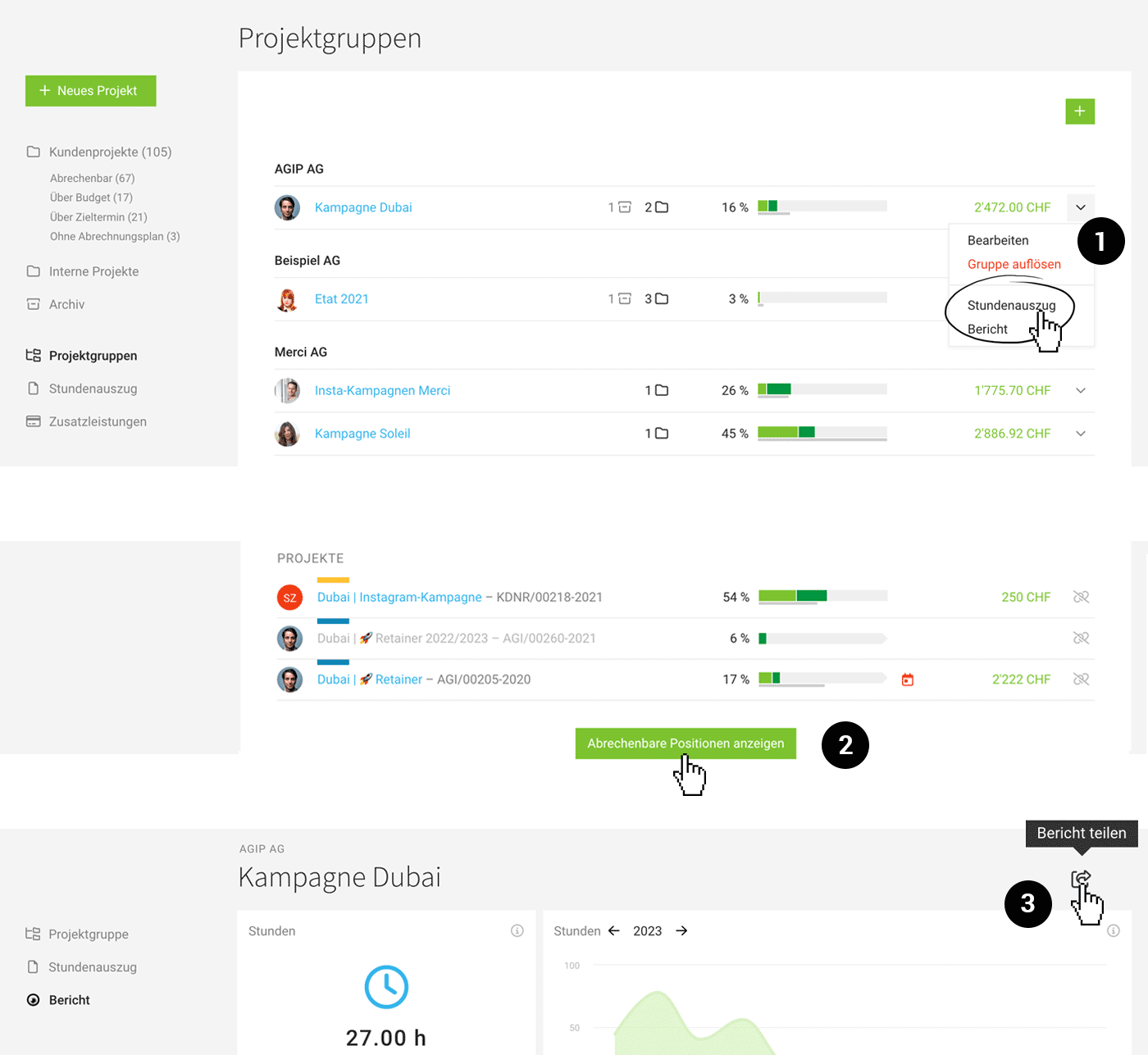 Projektgruppe, Etat, Kampagne managen verwalten