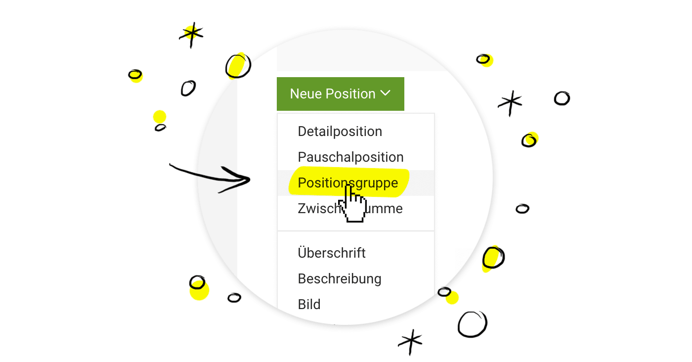 Sammelposition bzw. Positionsgruppe für Angebote und Rechnungen