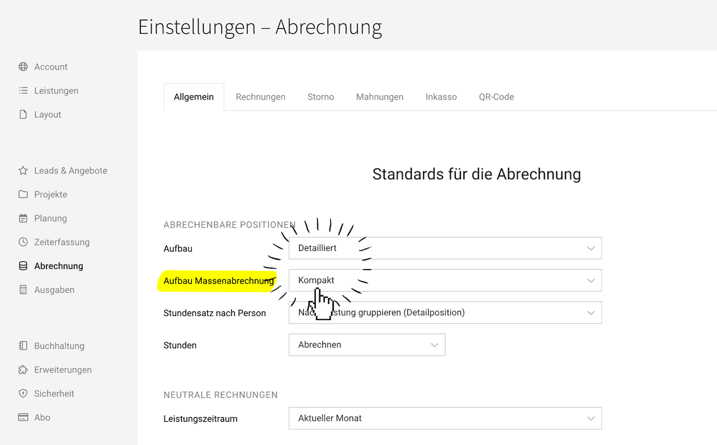 Massenabrechnung: Rechnungsaufbau wählen Massenabrechnung: Rechnungsaufbau wählen