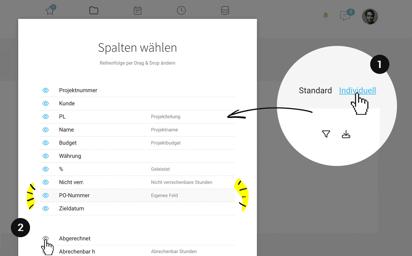 Projektliste Projektinfos individualisieren Projektliste Projektinfos individualisieren