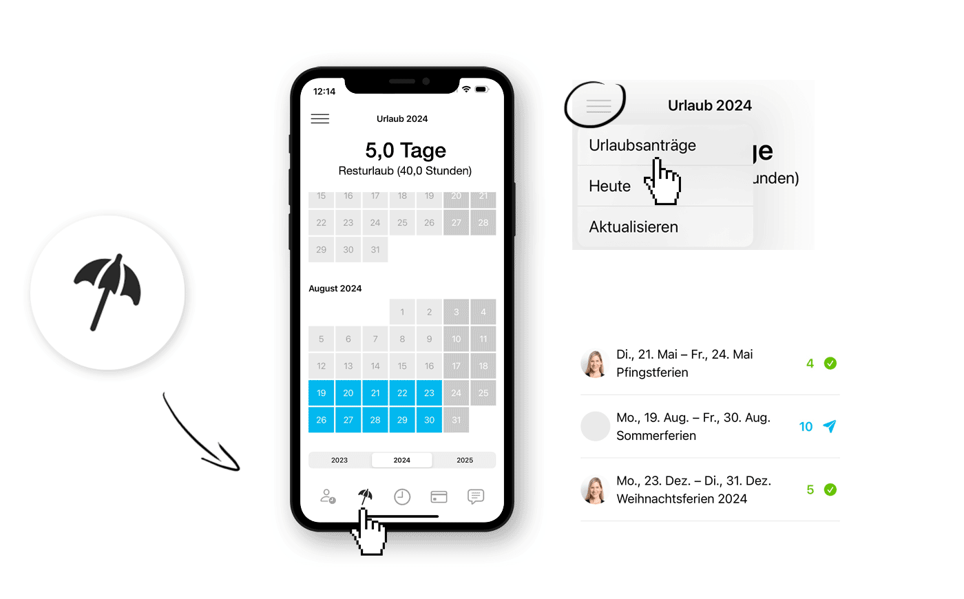 MOCO iPhone App mit Urlaubskonto, Jahreskalender und Urlaubsanträgen