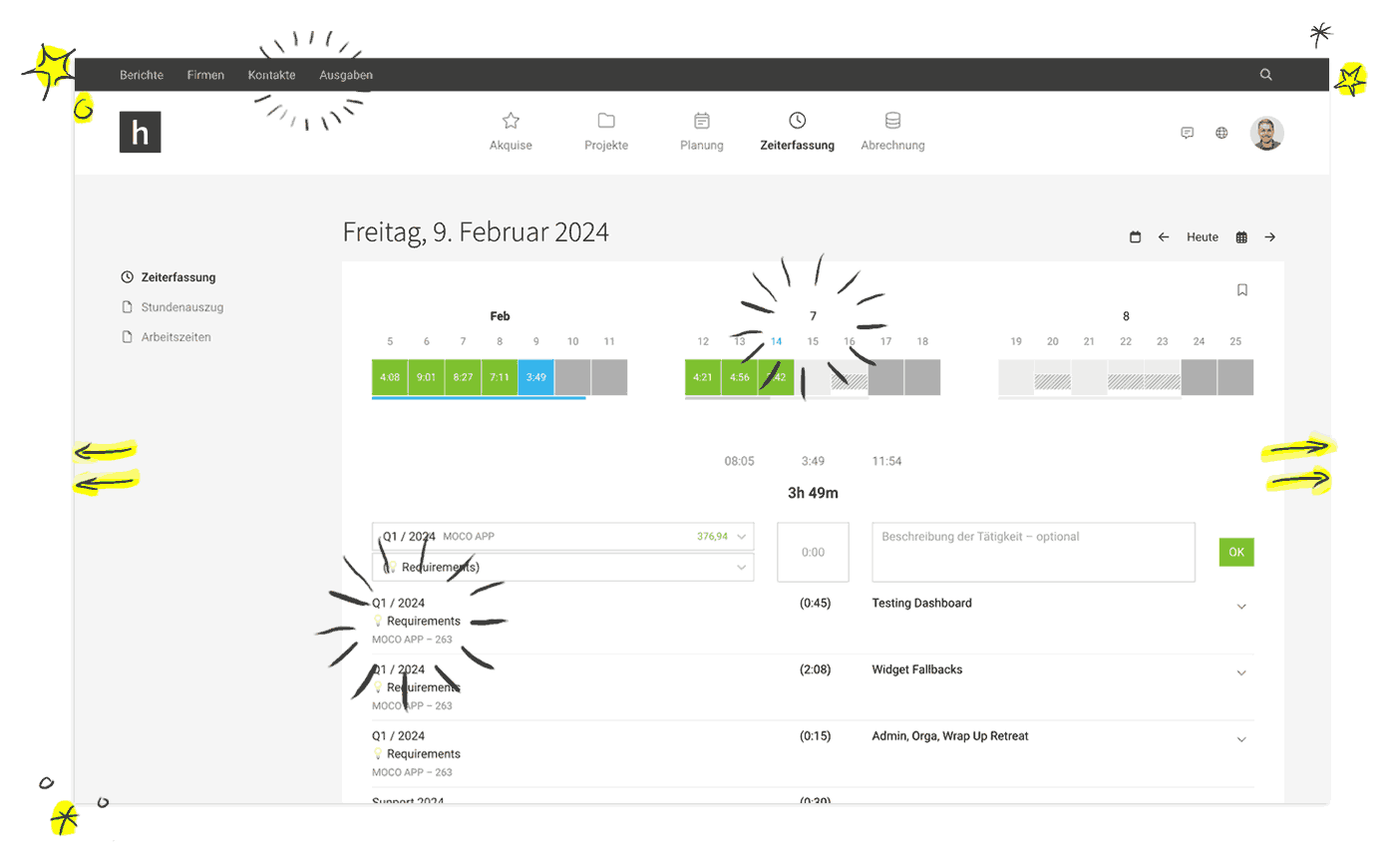 Screenshot der Zeiterfassung in MOCO