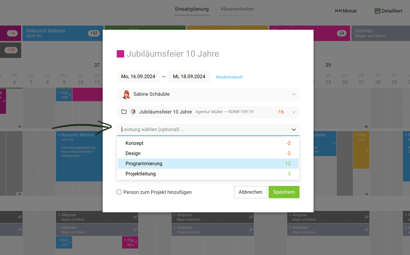 Leistungen planen in MOCO Leistungen planen in MOCO