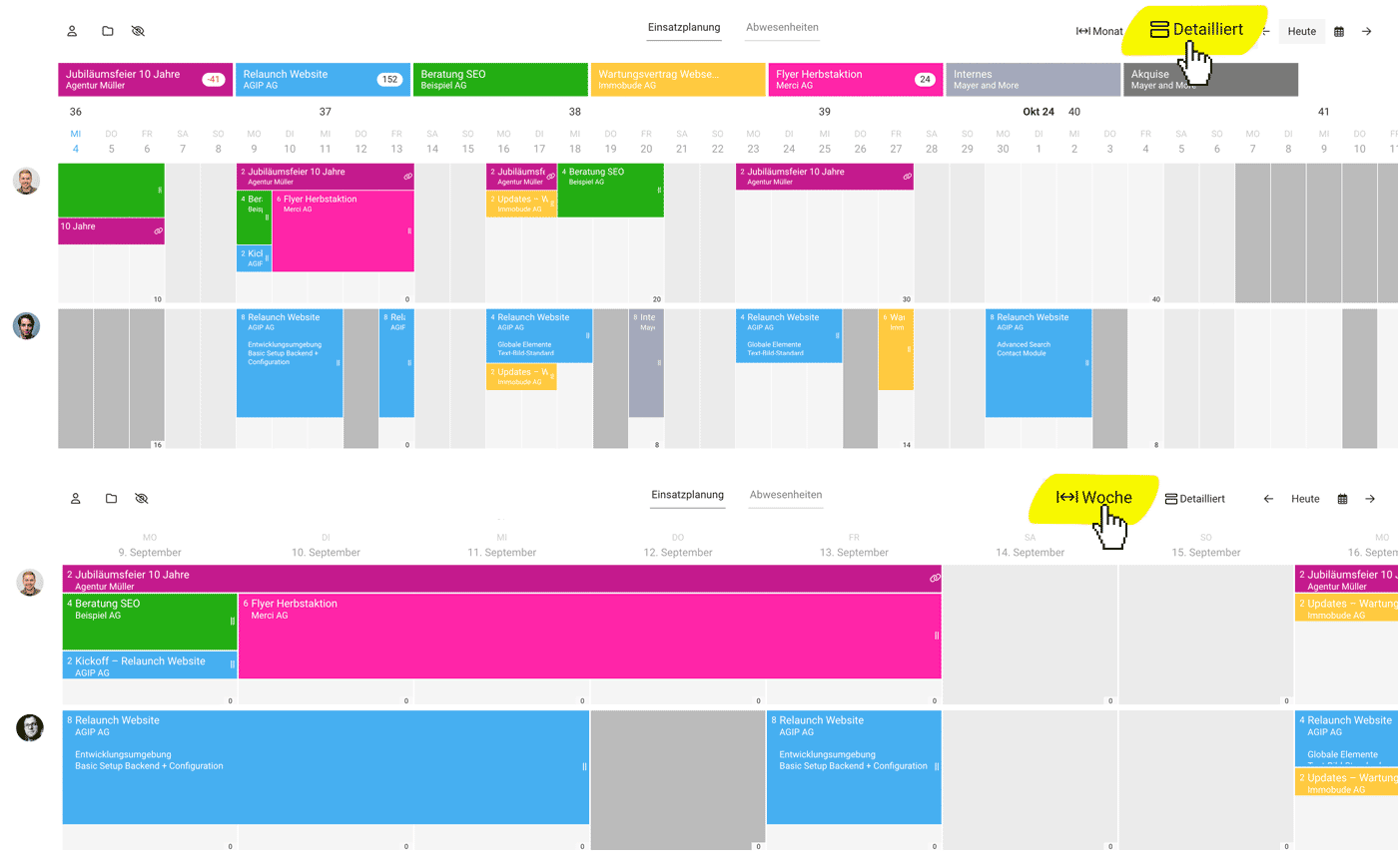 Zoom-Optionen für die Planung Zoom-Optionen für die Planung