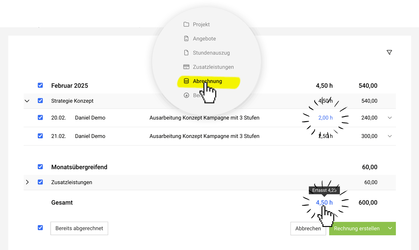 Stunden für die Abrechnung anpassen, ohne die Zeiterfassung zu verändern