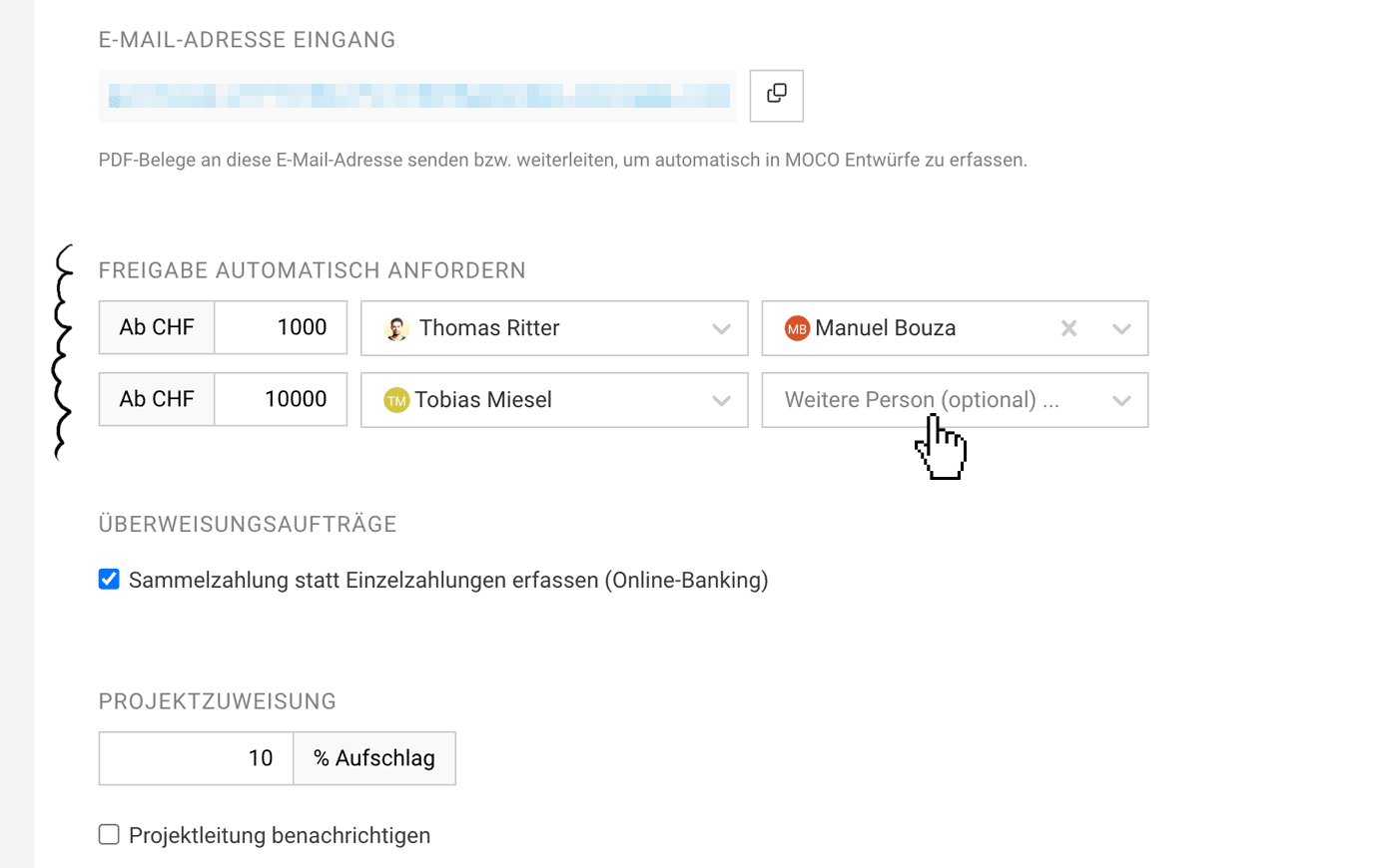 Freigabeprozess Eingangsrechnungen erweiterte Optionen MOCO ERP Agentursoftware Freigabeprozess Eingangsrechnungen erweiterte Optionen MOCO ERP Agentursoftware