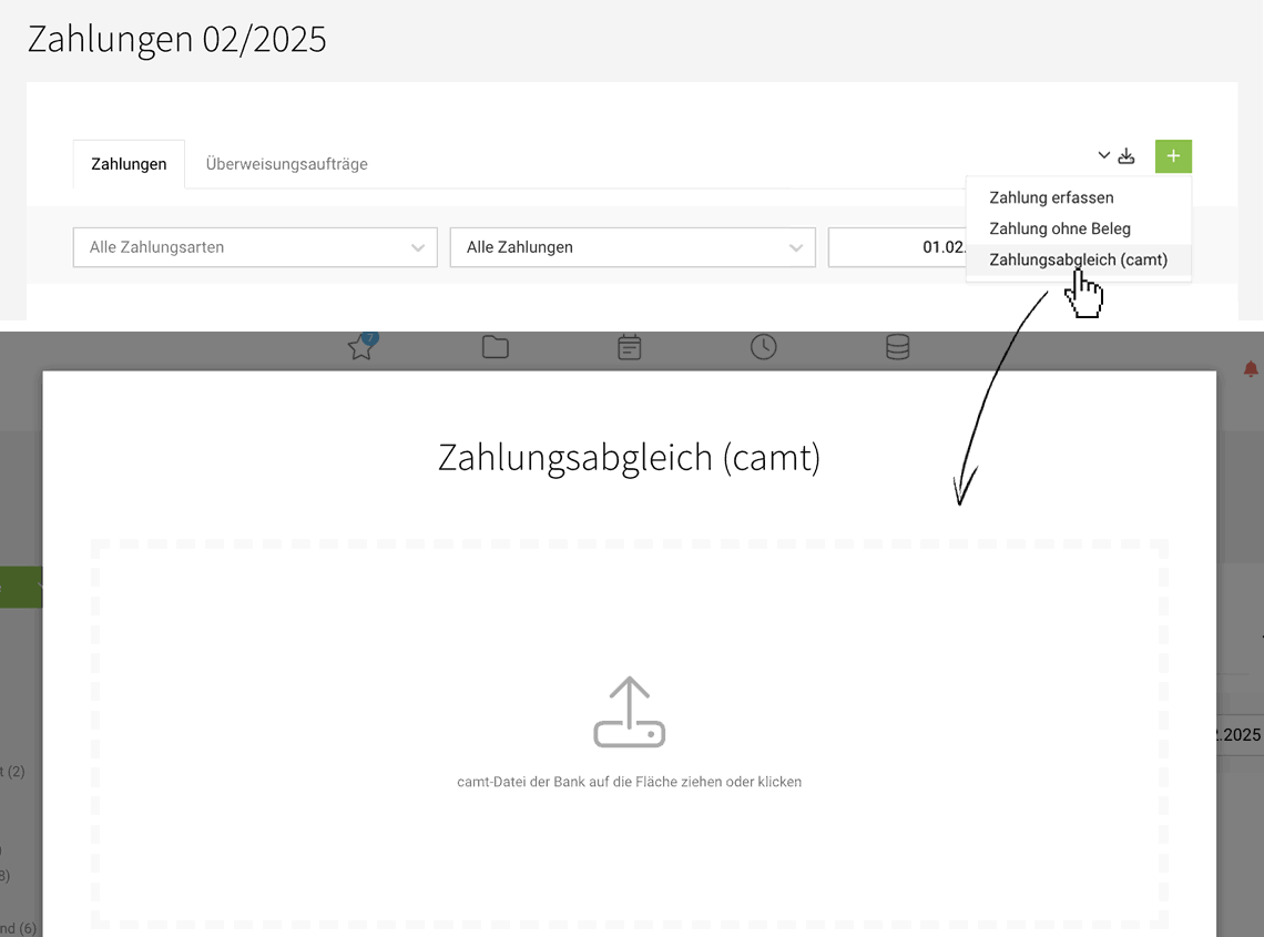 Zahlungsabgleich Ausgaben: Auch über Camt-Datei der Bank möglich