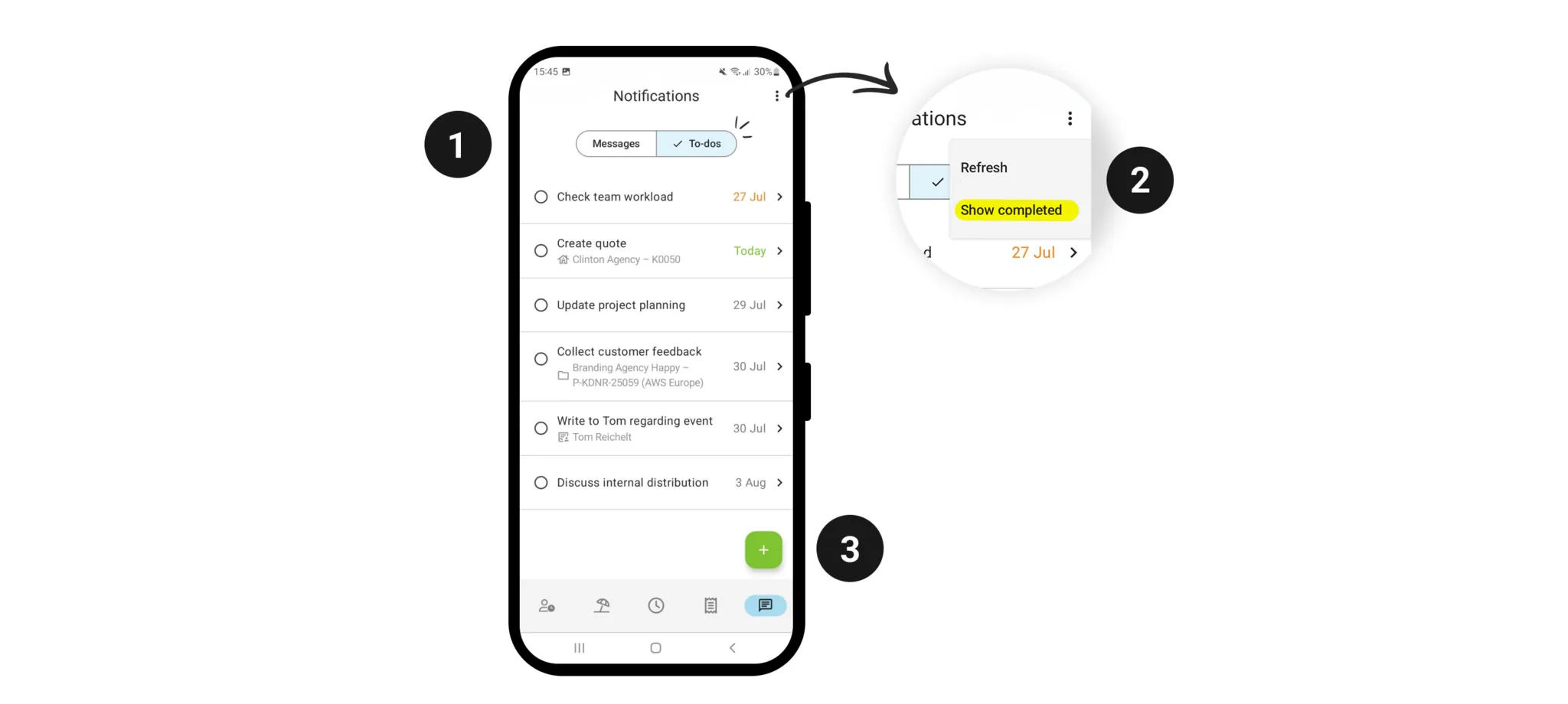MOCO Android App To-Dos Check and complete personal and assigned to-dos while you’re on the go.