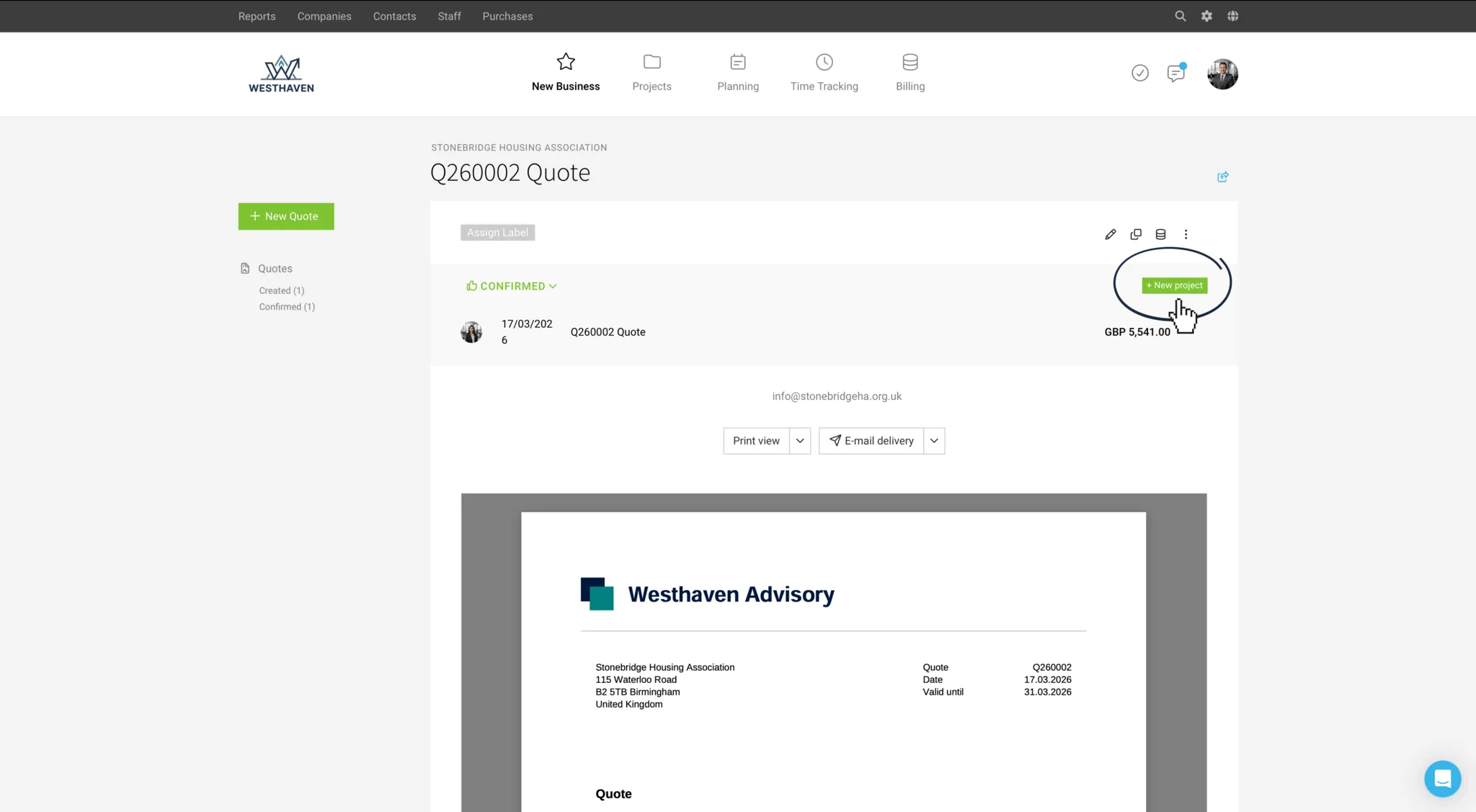 Create Project from Proposal